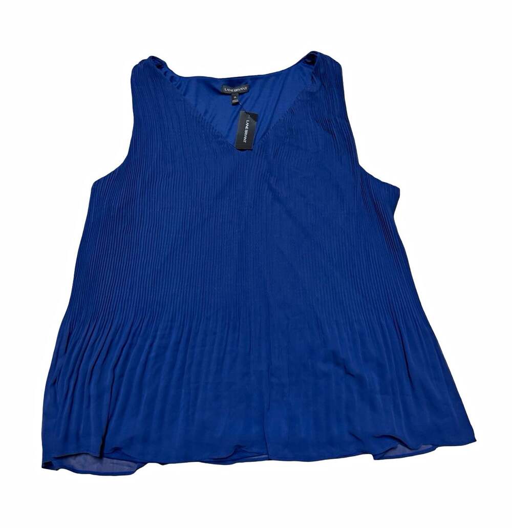 Lane Bryant Blue Solid Pleated V-Neck Sleeveless Tank Top Plus Size